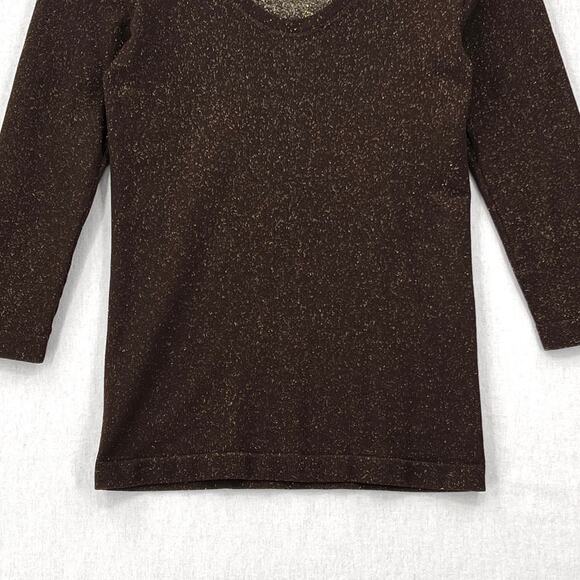 MAX MARA BODYWEAR Stretch Knit Layering Top Womens Large Brown Gold 3/4 Sleeve - Picture 7 of 11